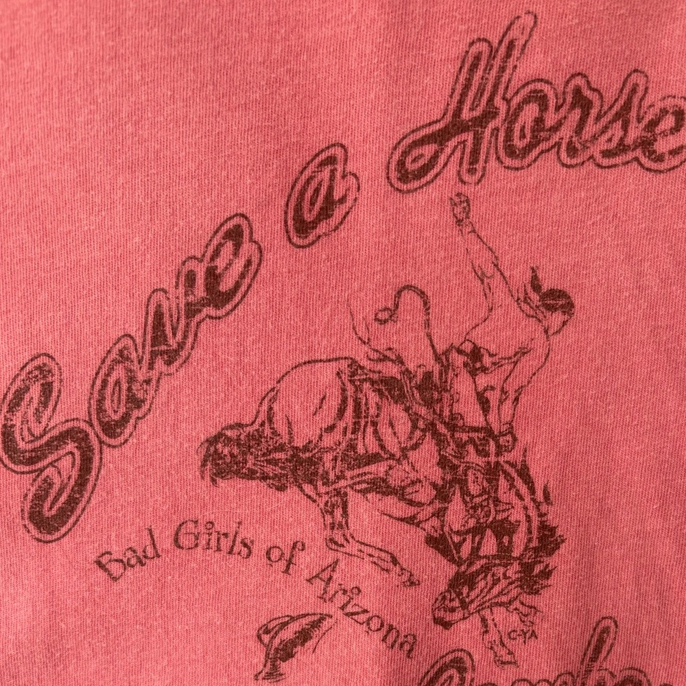 “Save a horse, ride a cowboy” Pink/Peach Graphic Tee with Western Print - Picture 5 of 8